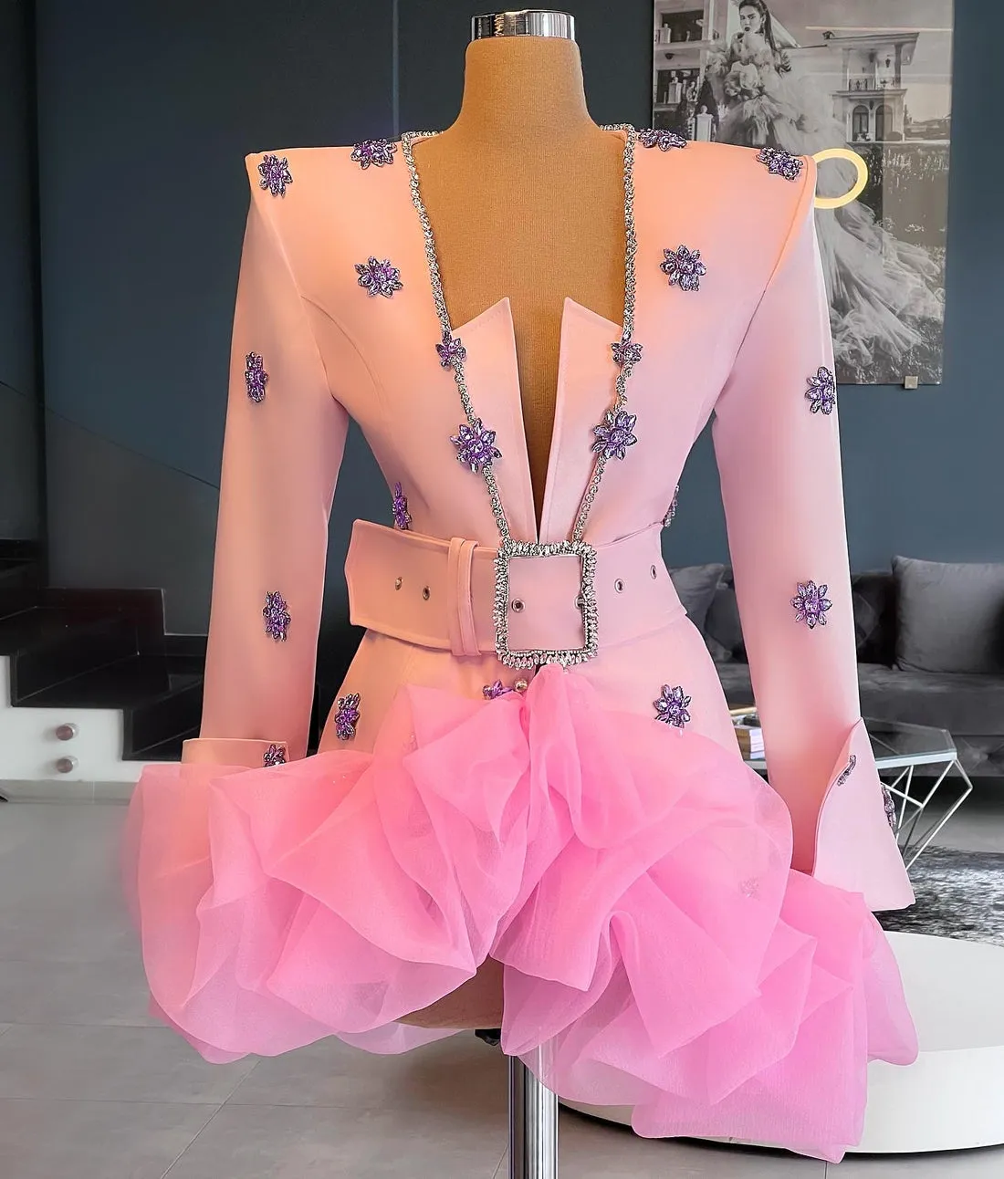 Alaiya Elegant Long Sleeves Pink Evening Dress