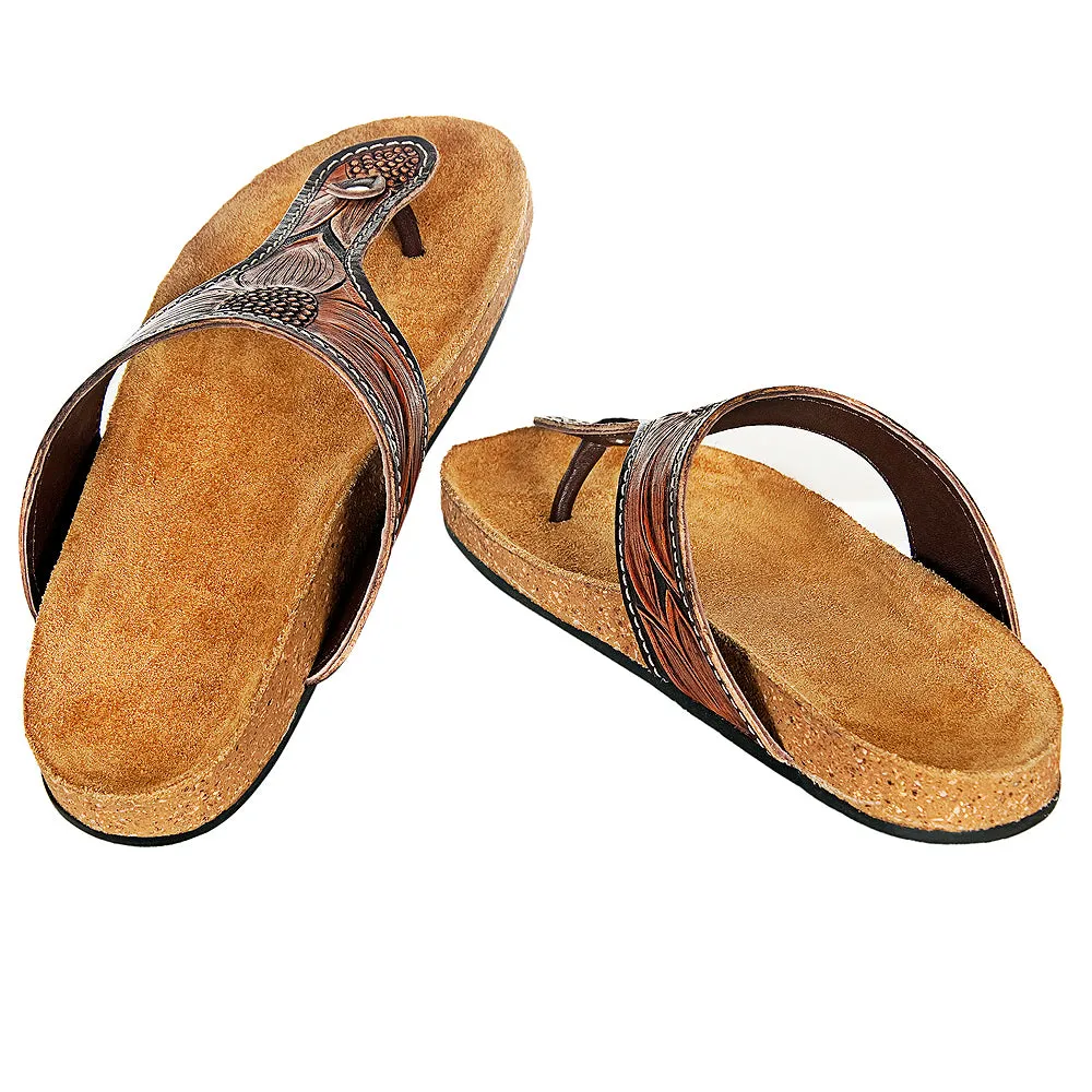 American Darling ADFT105 Hand tooled carved genuine leather sandal footwear flip flop