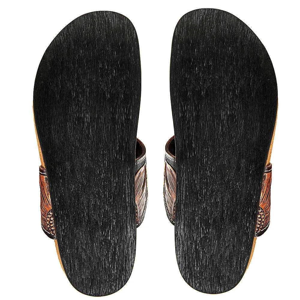 American Darling ADFT105 Hand tooled carved genuine leather sandal footwear flip flop