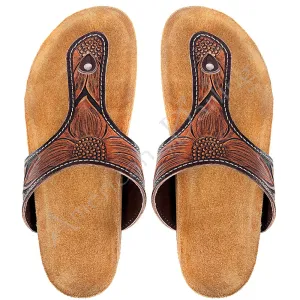 American Darling ADFT105 Hand tooled carved genuine leather sandal footwear flip flop