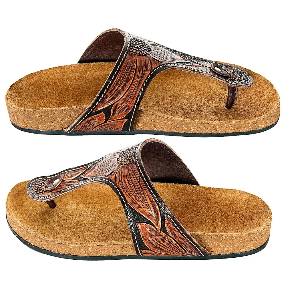 American Darling ADFT105 Hand tooled carved genuine leather sandal footwear flip flop
