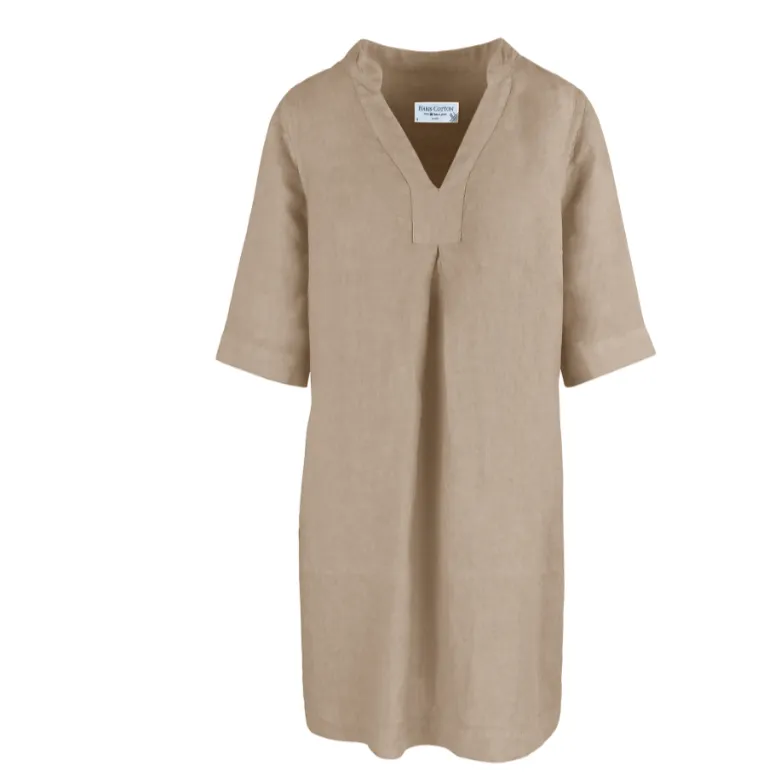 Anais V-Neck Linen Dress Beach Sand