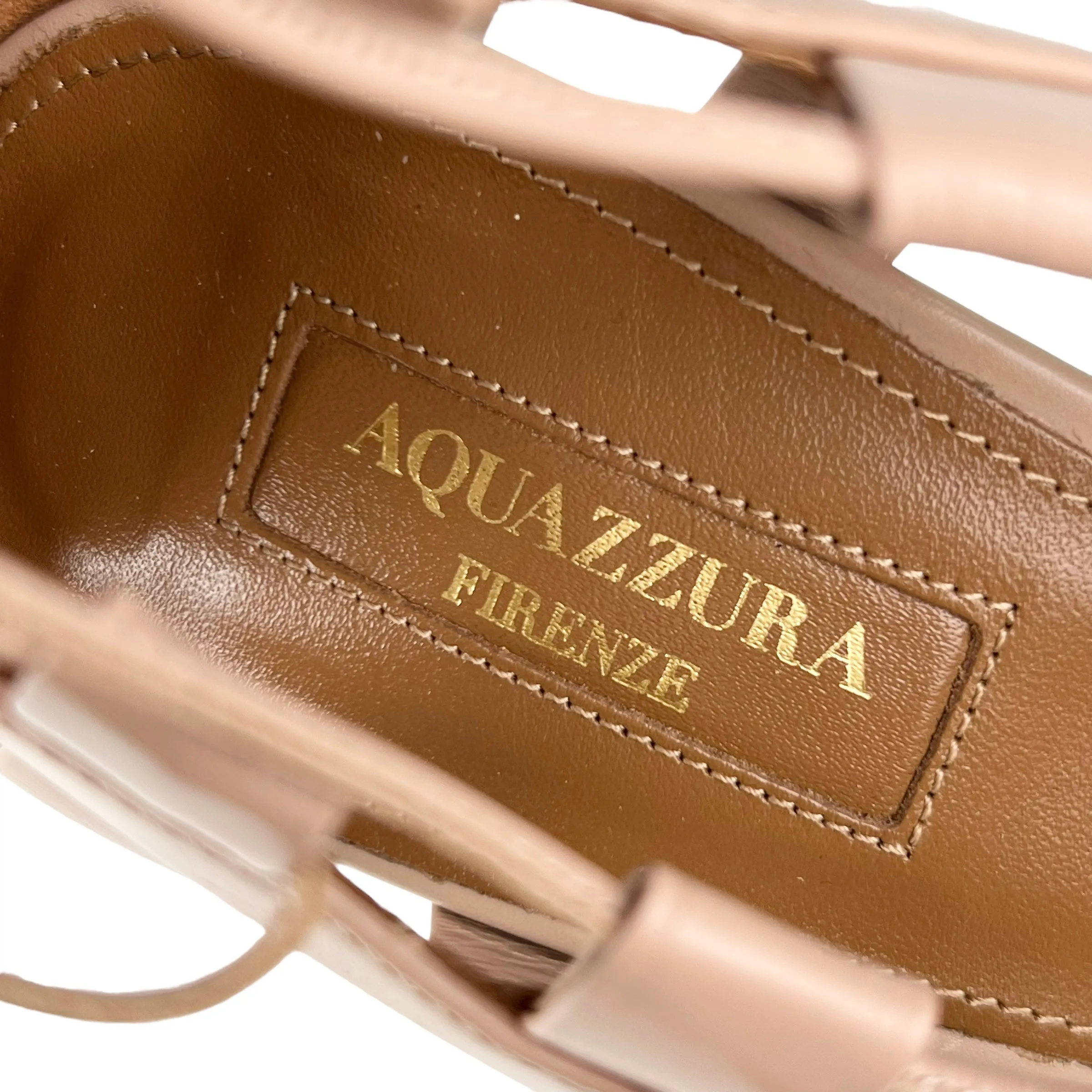 Aquazzura Firenze Nude Calf Leather Amazon 105 Lace Up Sandals