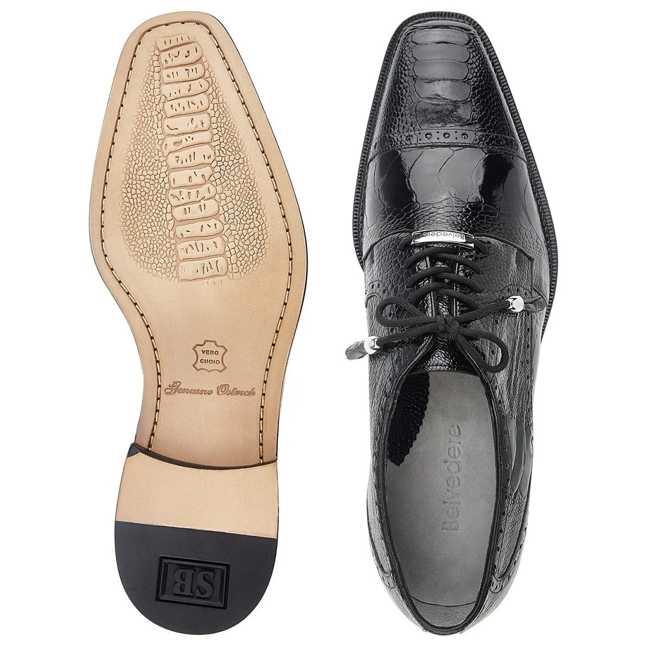 Belvedere Batta Men's Black Genuine Ostrich Oxfords 14006-BLK (BV2512)