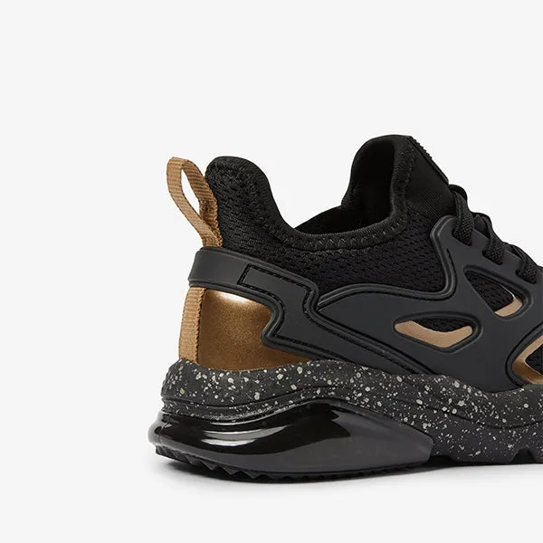 Black/Gold Elastic Lace Trainers (Older Boys)