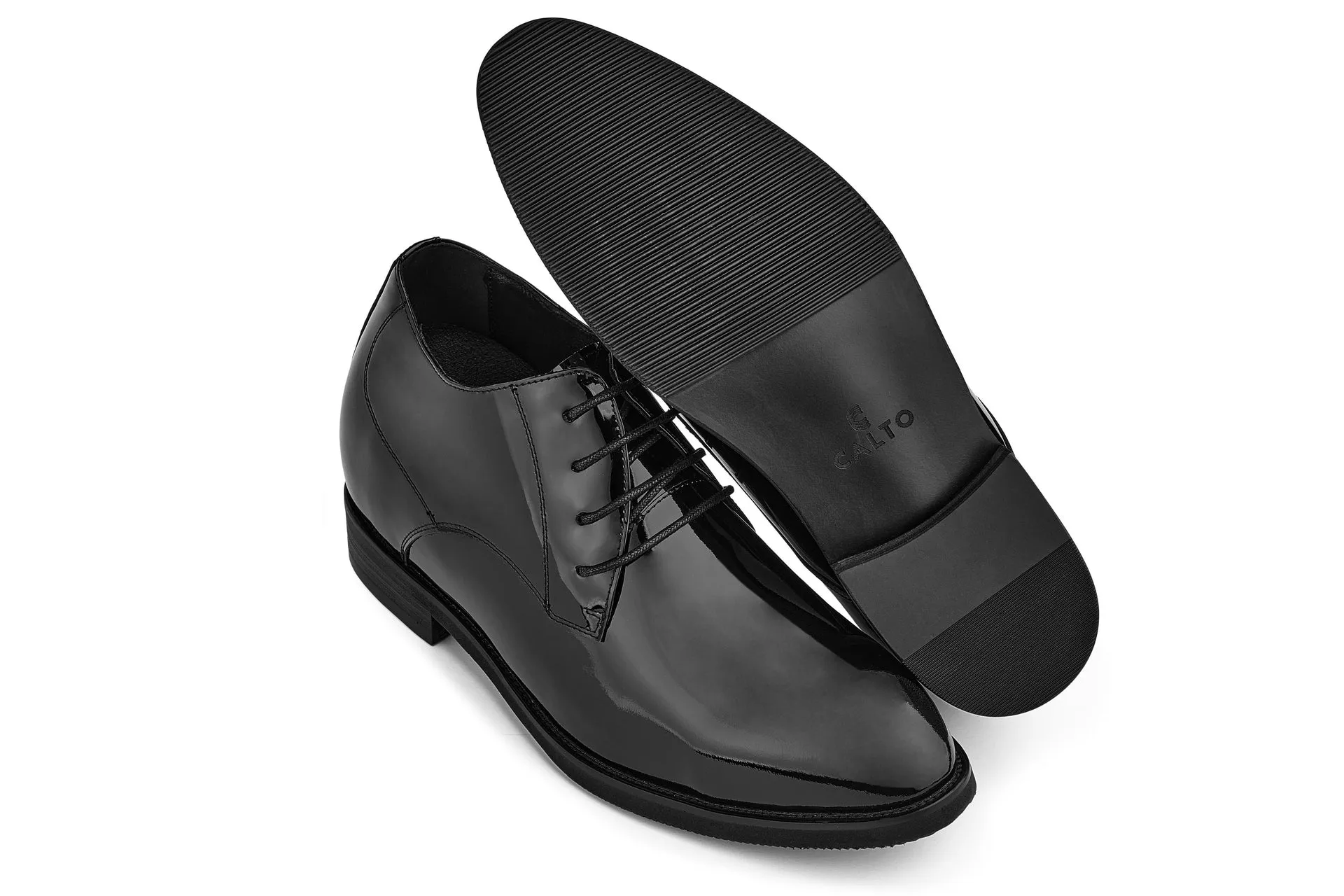 CALTO - K8010 - 3.4 Inches Taller (Black) - Patent Leather Dress Derbies
