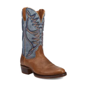 Dan Post Mens Bullock Tan/Denim Leather Cowboy Boots 13 D