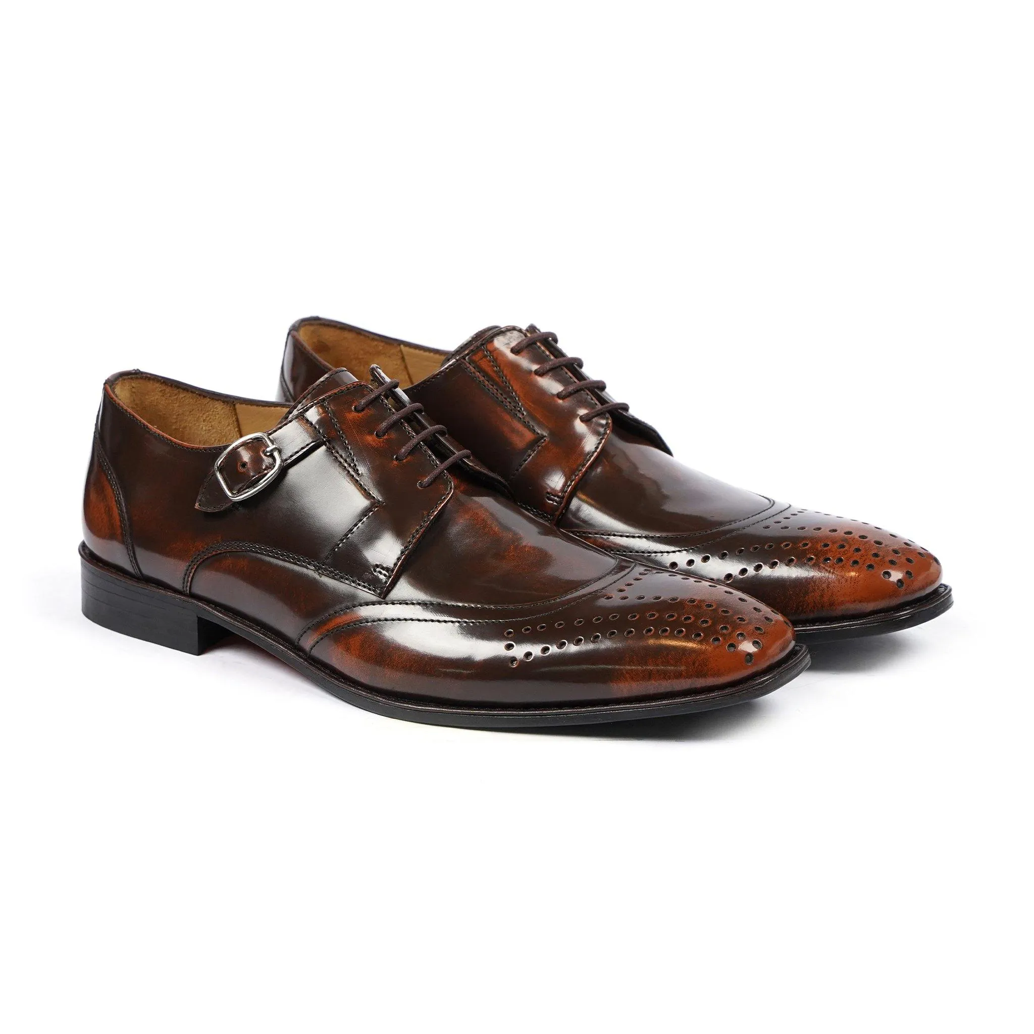 Fabio - Men's Burnished Brown Box Leather High Shine Derby Shoe