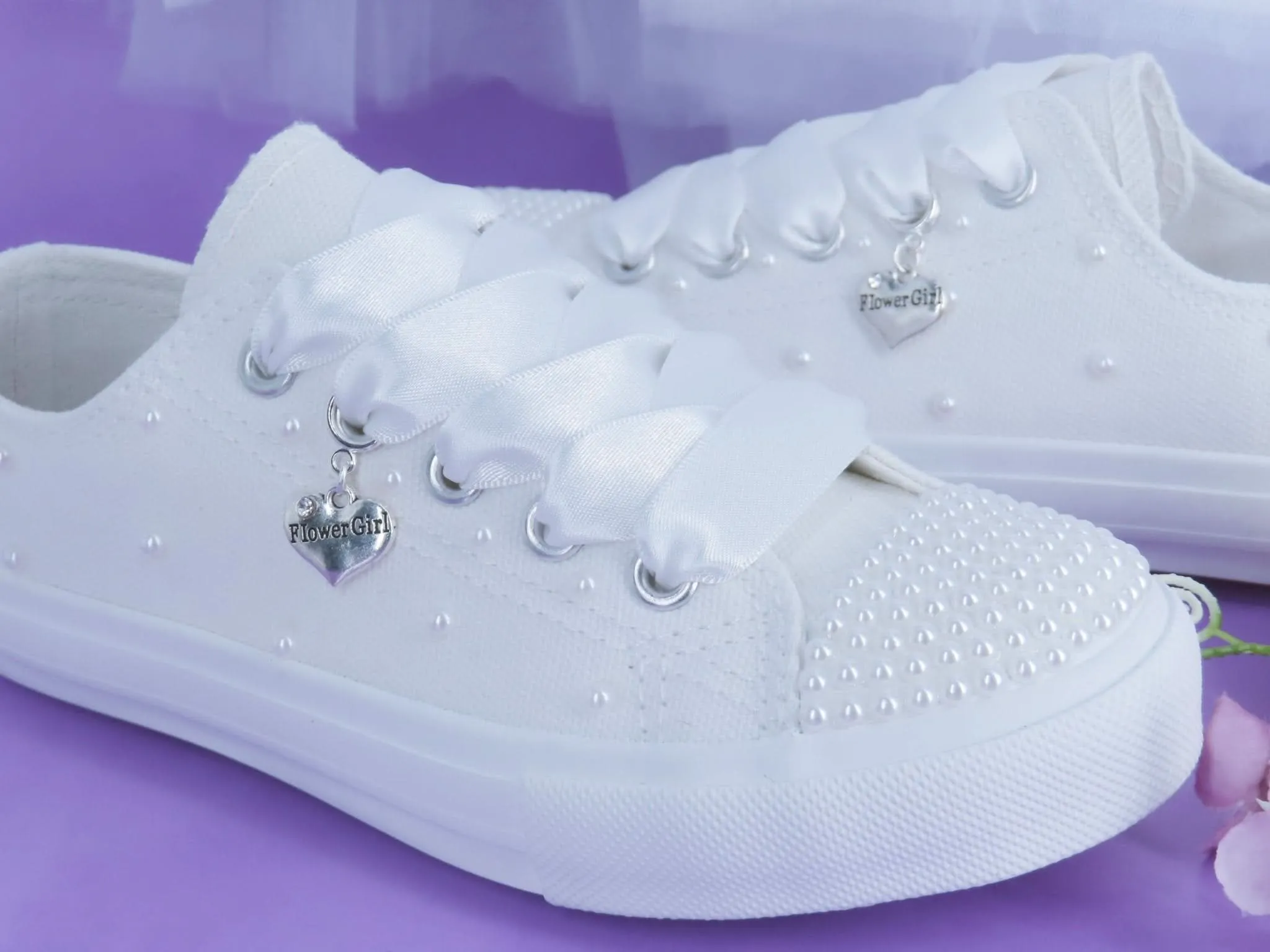 Flower Girl White Pearl Trainers.