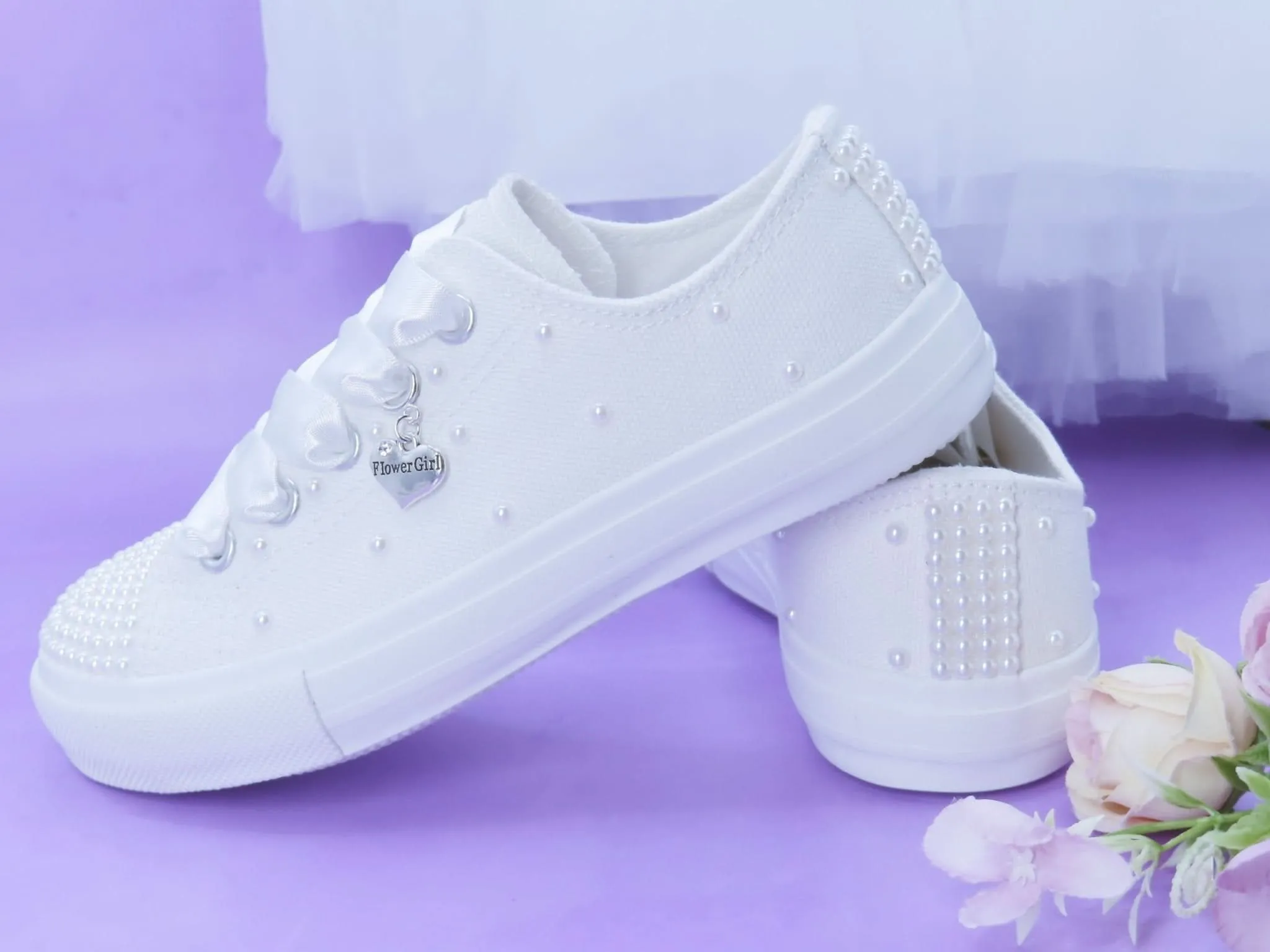Flower Girl White Pearl Trainers.