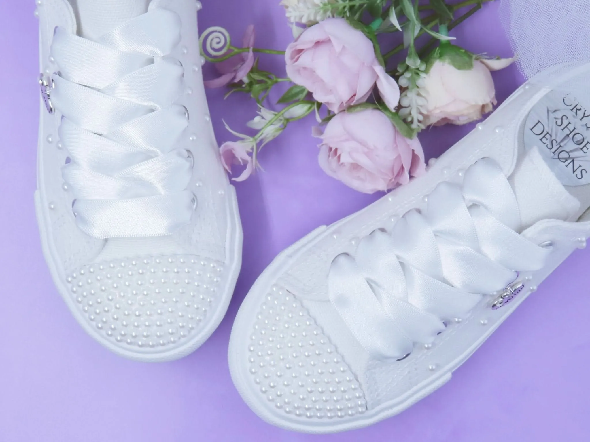 Flower Girl White Pearl Trainers.