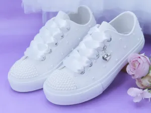 Flower Girl White Pearl Trainers.