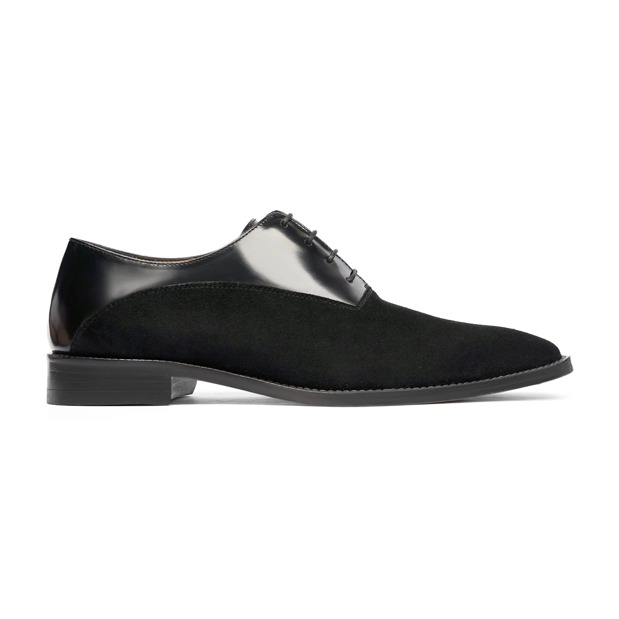 Handmade, Custom Men's Black Calf and Kid Suede Oxford