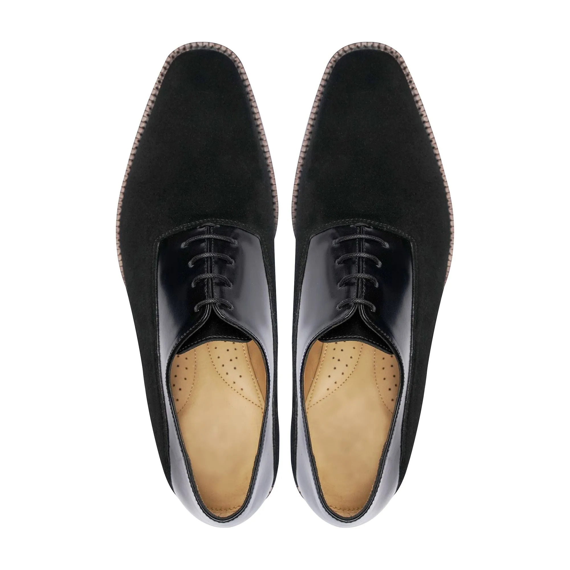 Handmade, Custom Men's Black Calf and Kid Suede Oxford
