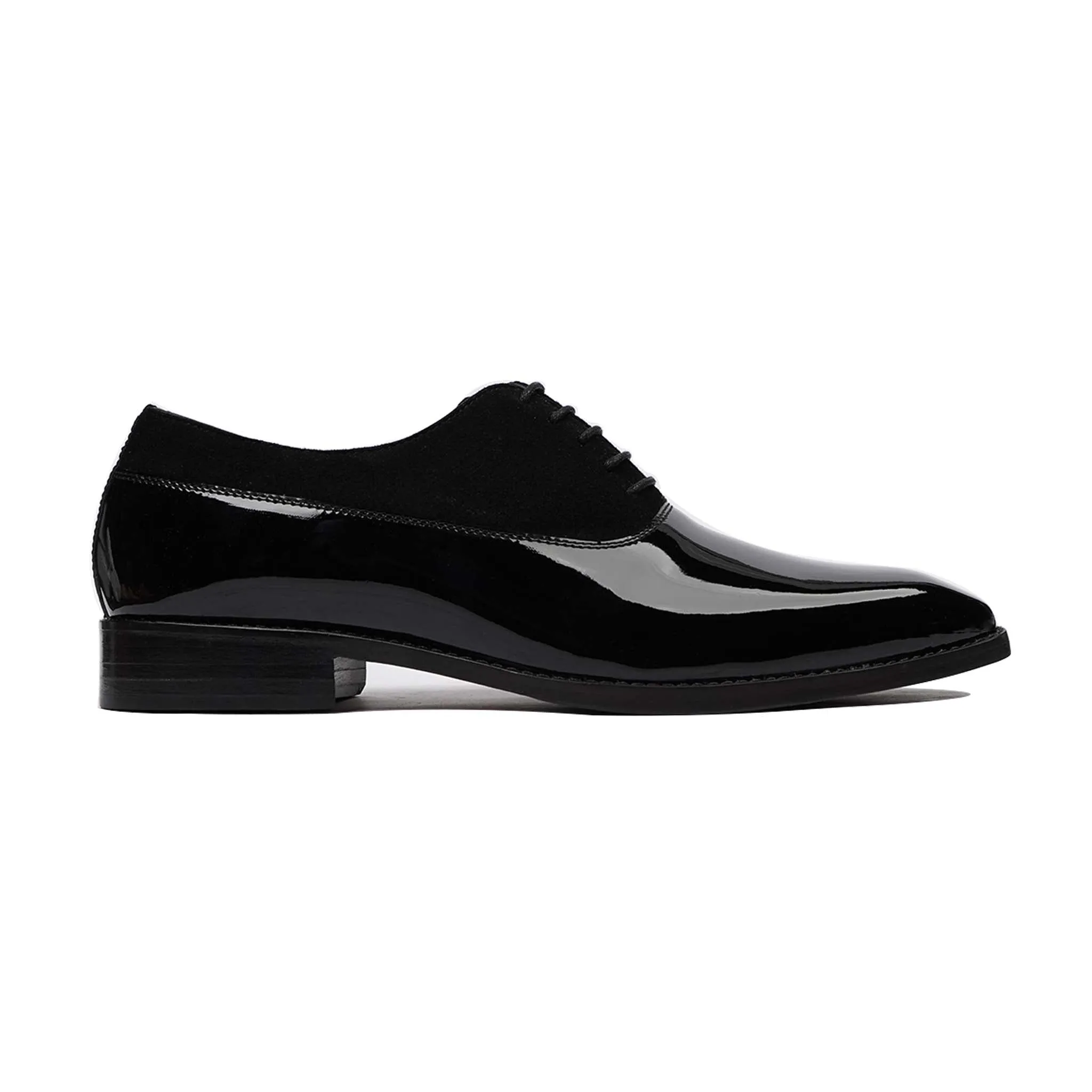 Handmade, Custom Men's Black Patent Leather and Kid Suede Oxford Shoes