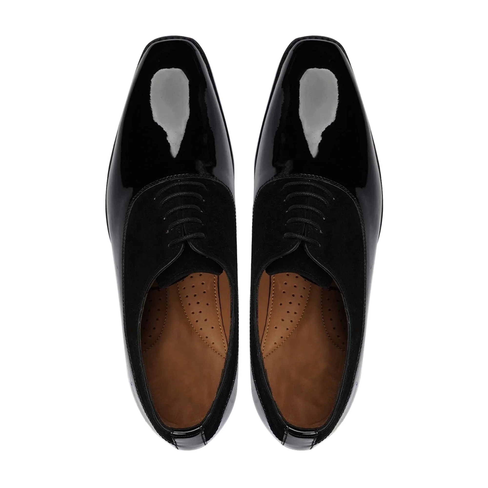 Handmade, Custom Men's Black Patent Leather and Kid Suede Oxford Shoes