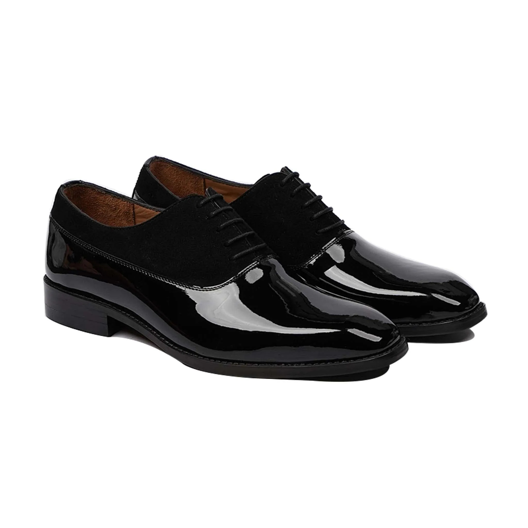 Handmade, Custom Men's Black Patent Leather and Kid Suede Oxford Shoes