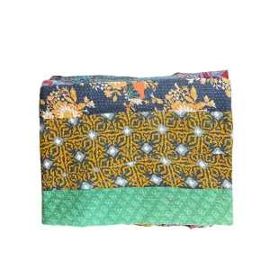 Indian Handmade Vintage Cotton Reversible Kantha Quilt Throw Bedspread - Seema