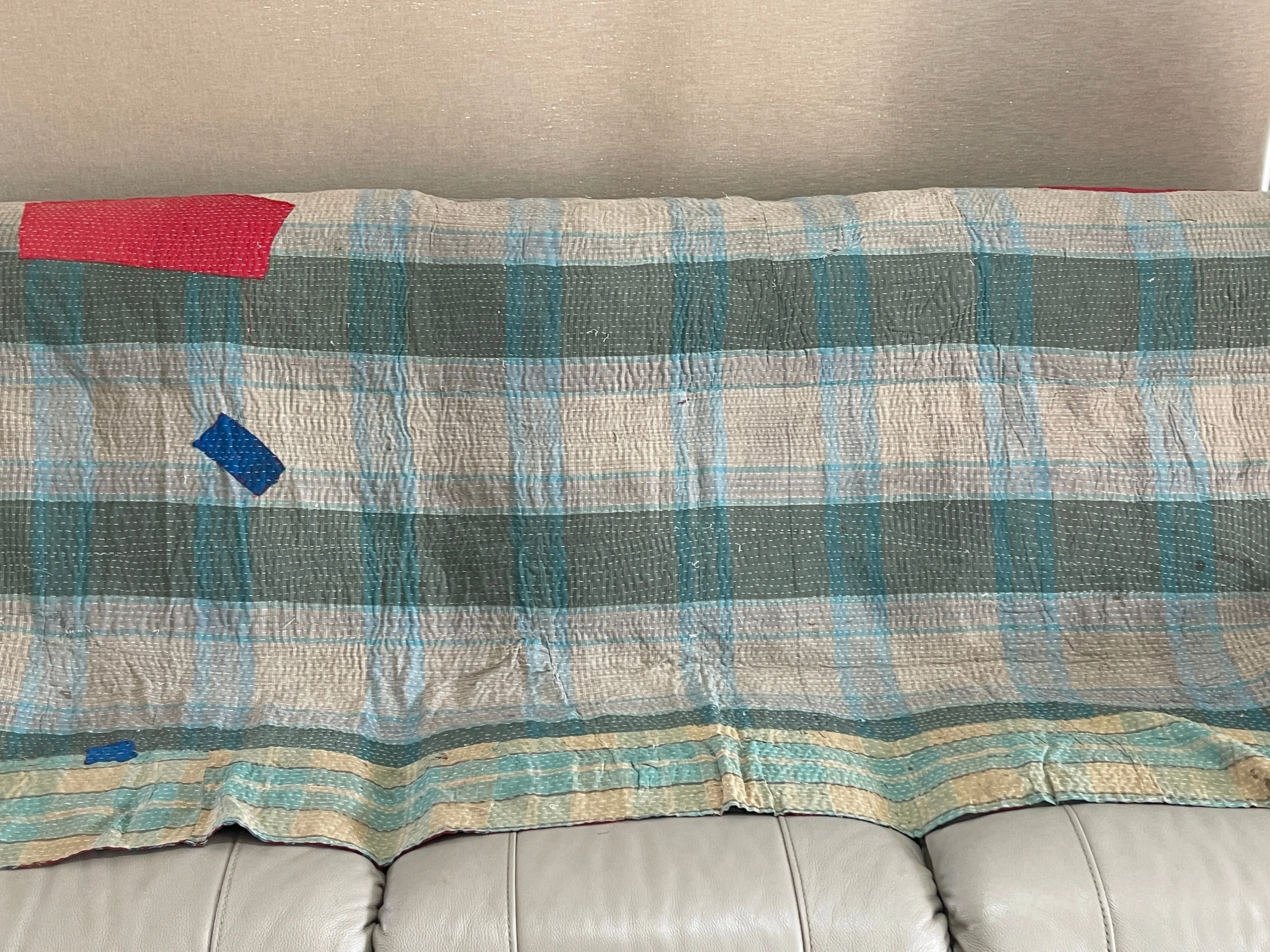 Indian Handmade Vintage Cotton Reversible Kantha Quilt Throw Bedspread - Seema
