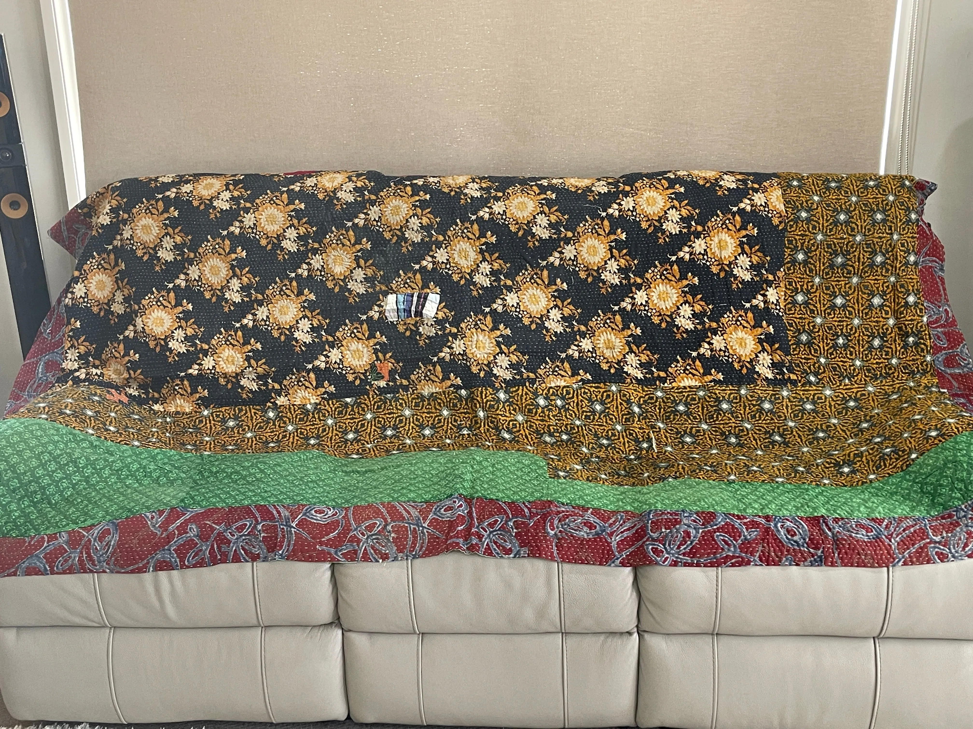 Indian Handmade Vintage Cotton Reversible Kantha Quilt Throw Bedspread - Seema