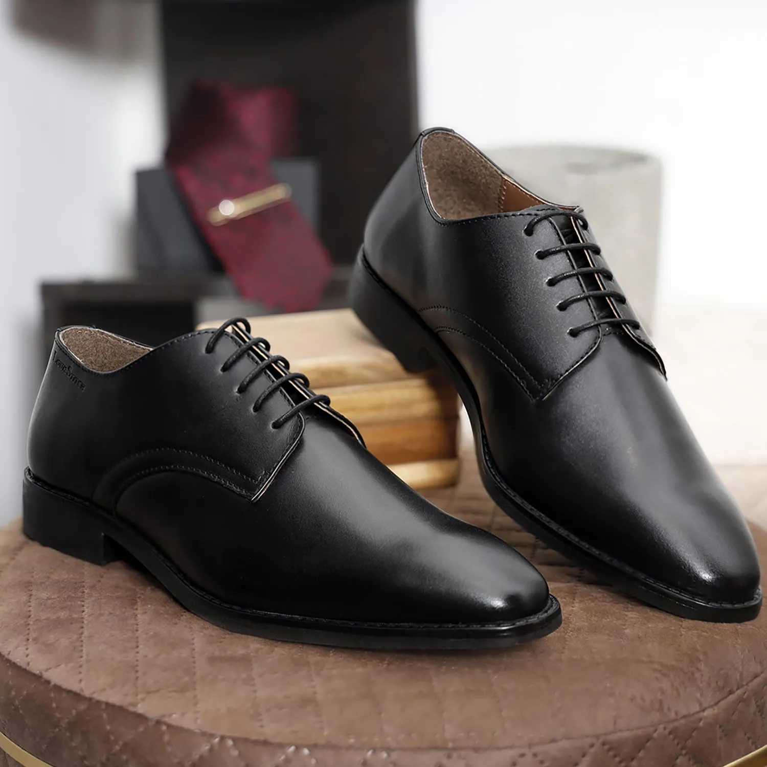 LOUIS STITCH Men's Jet Black Italian Leather Shoes Handmade Formal Lace Up Derbies for Men (RXPL) (Size- 8 UK)