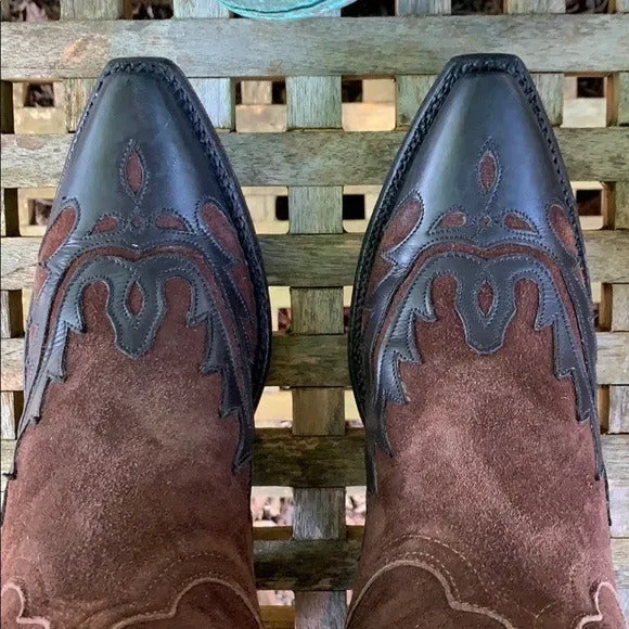 LUCCHESE Classics Handmade Vintage Tall Black Brown Leather Western Cowgirl Cowboy Boots