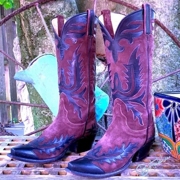 LUCCHESE Classics Handmade Vintage Tall Black Brown Leather Western Cowgirl Cowboy Boots