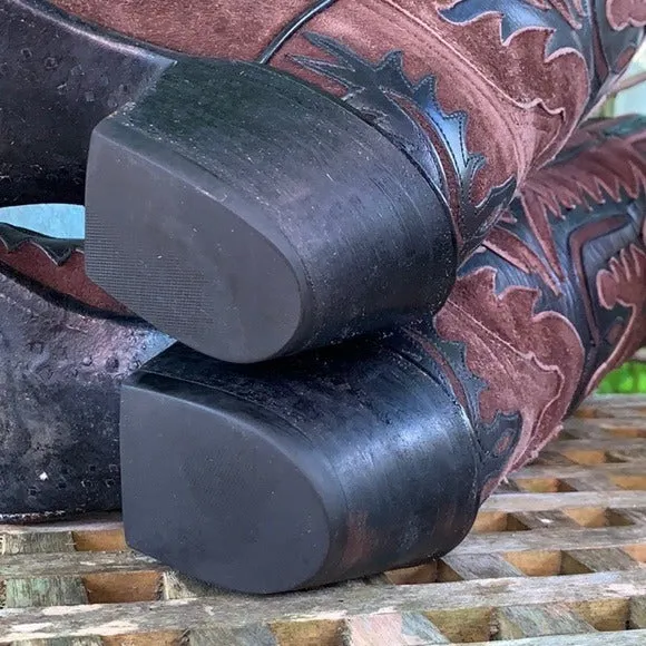 LUCCHESE Classics Handmade Vintage Tall Black Brown Leather Western Cowgirl Cowboy Boots