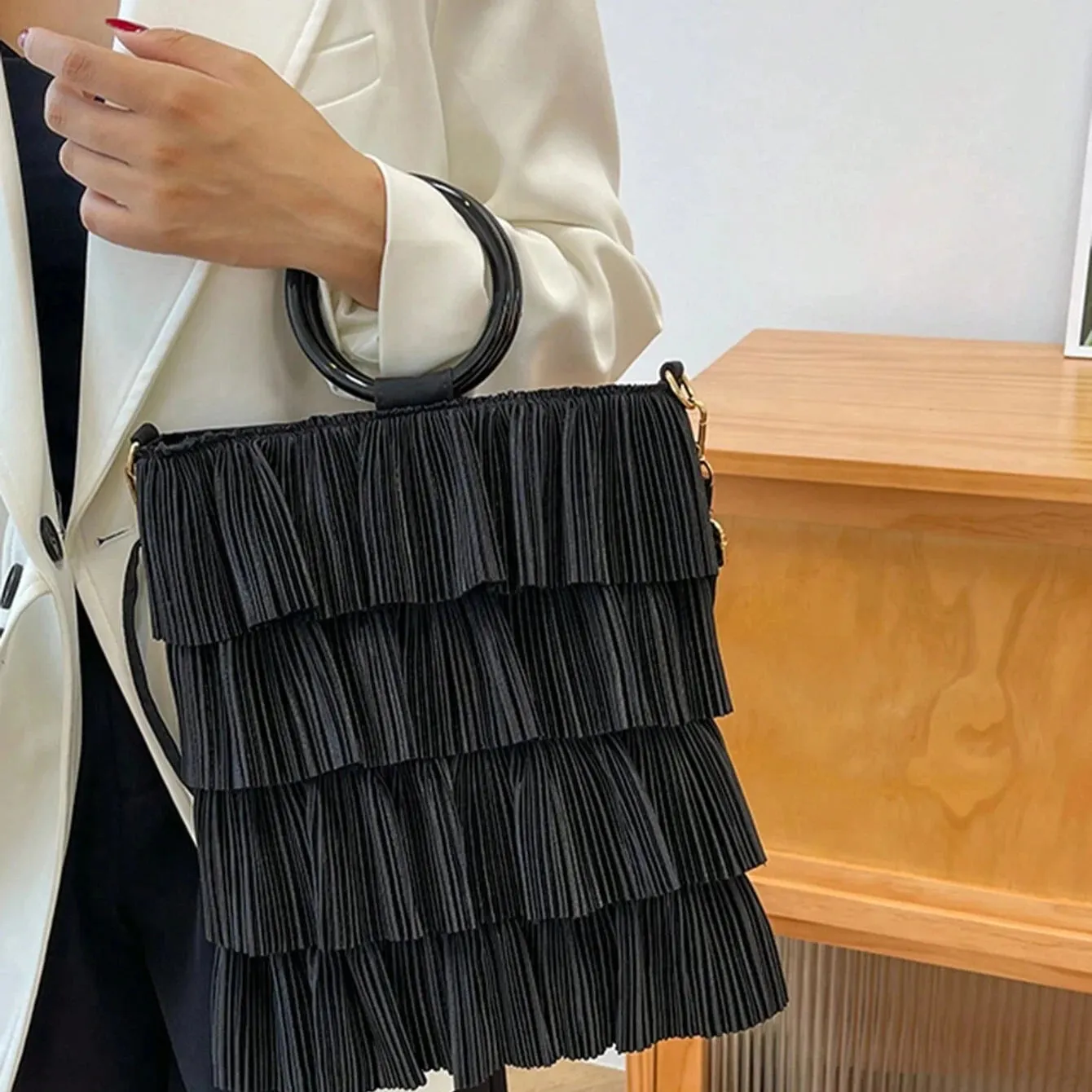 Luxury Tote Bag with Fabric Detailing