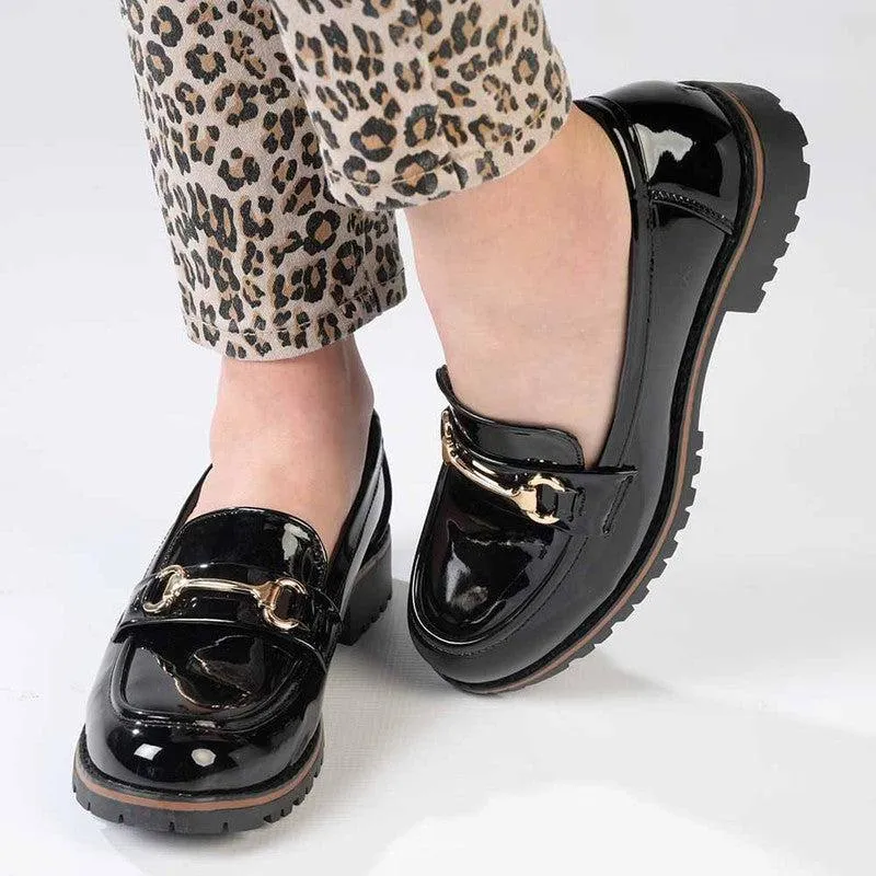 Madison Bentley 1 Trim Cleated Ladies Slip On Loafers - Black