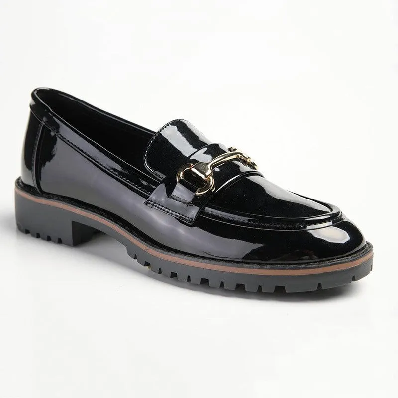 Madison Bentley 1 Trim Cleated Ladies Slip On Loafers - Black