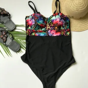 One piece black floral swimsuit Bathingsuit