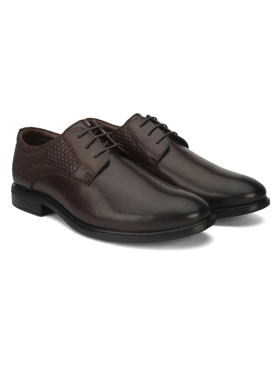 Pelle Albero Brown Formal Derby Shoes For Men