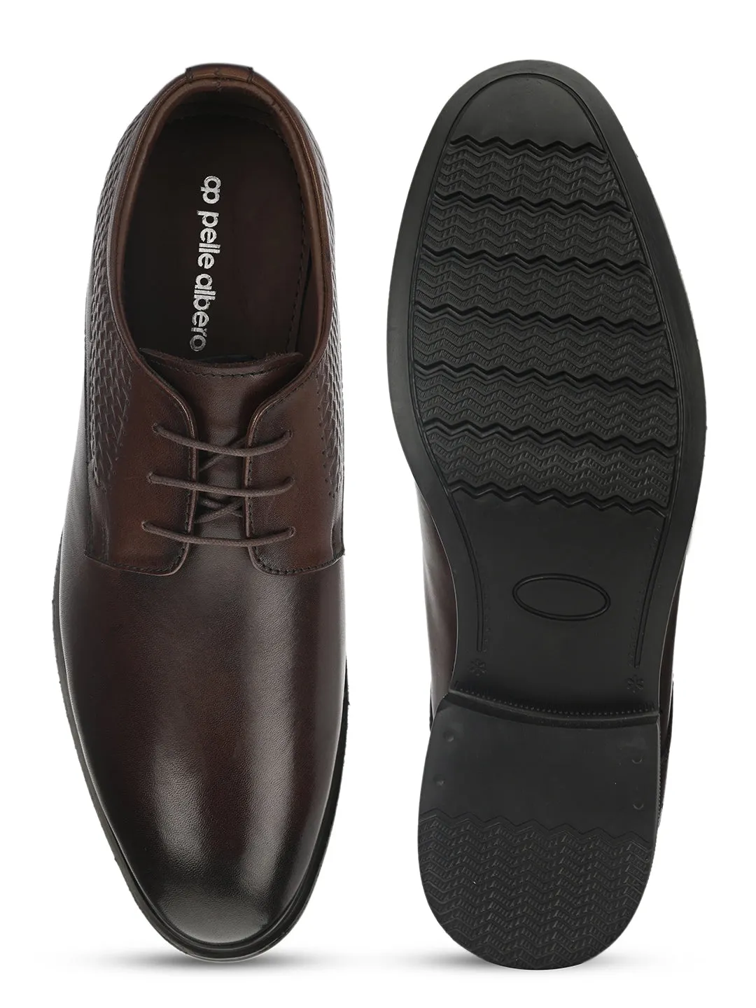Pelle Albero Brown Formal Derby Shoes For Men