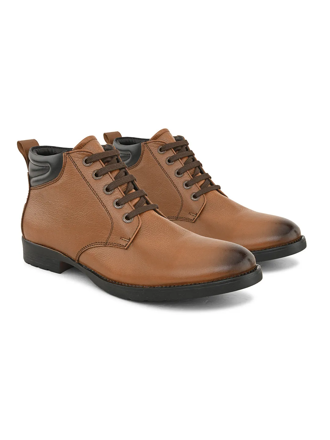 Pelle Albero Men's Tan Leather Lace-Up Casual Boots