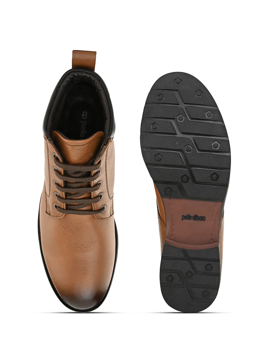 Pelle Albero Men's Tan Leather Lace-Up Casual Boots