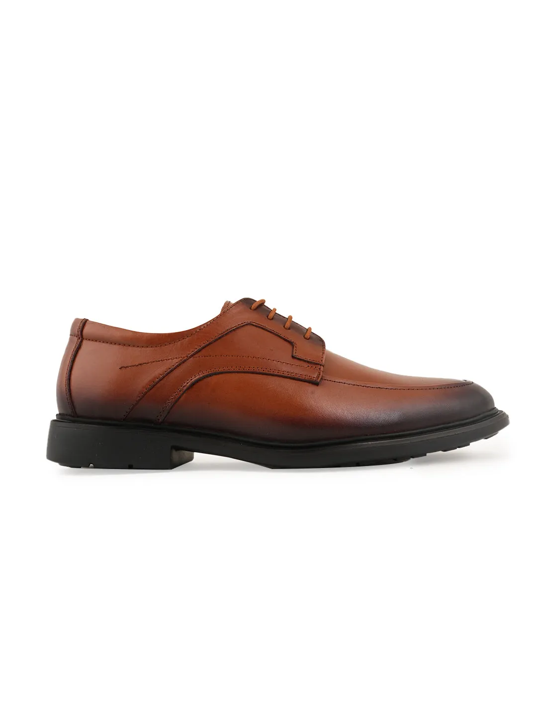 Pelle Albero Tan Black Solid Leather Formal Derbys
