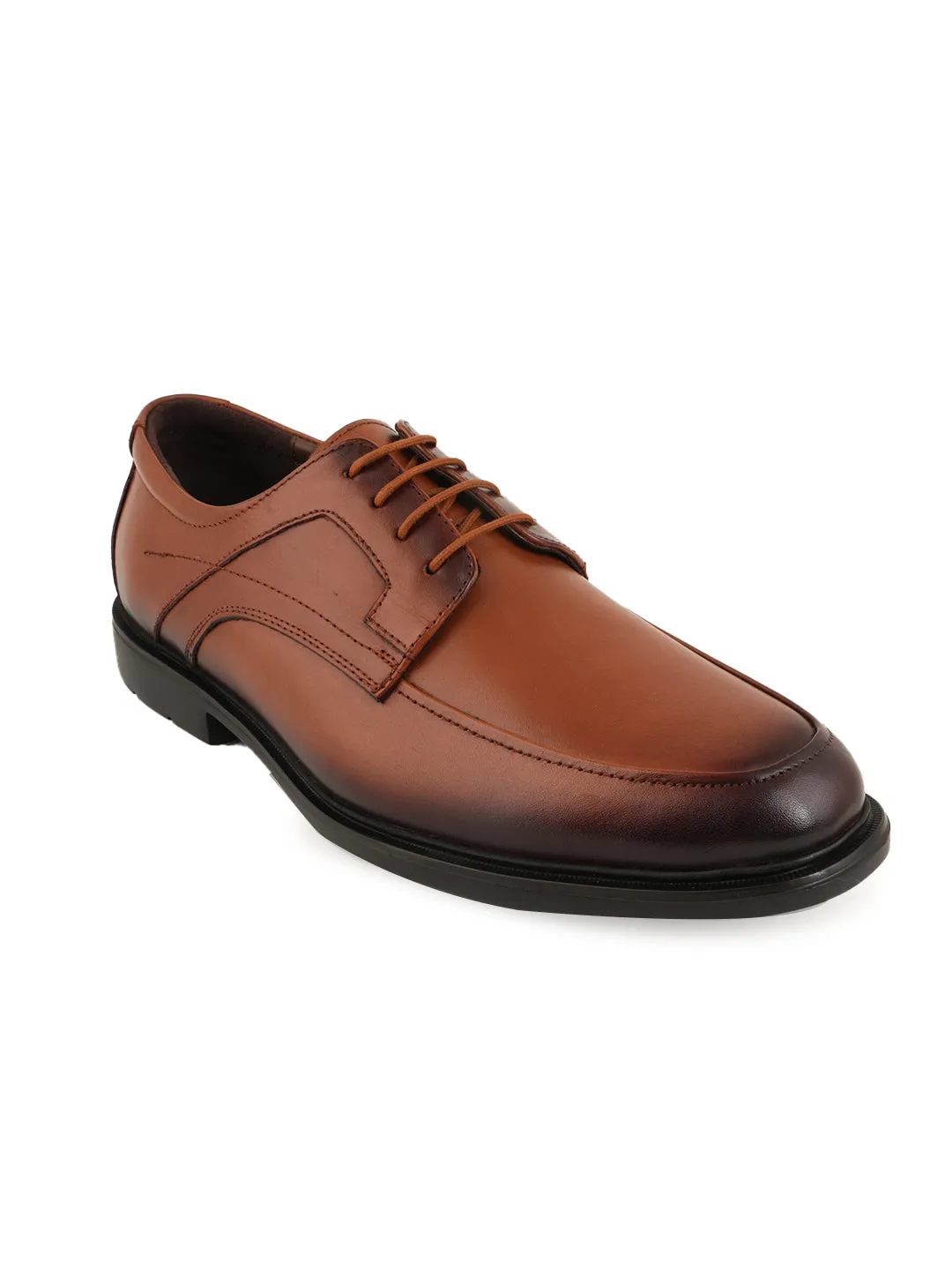 Pelle Albero Tan Black Solid Leather Formal Derbys