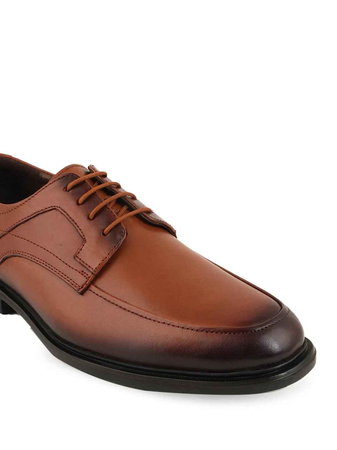 Pelle Albero Tan Black Solid Leather Formal Derbys