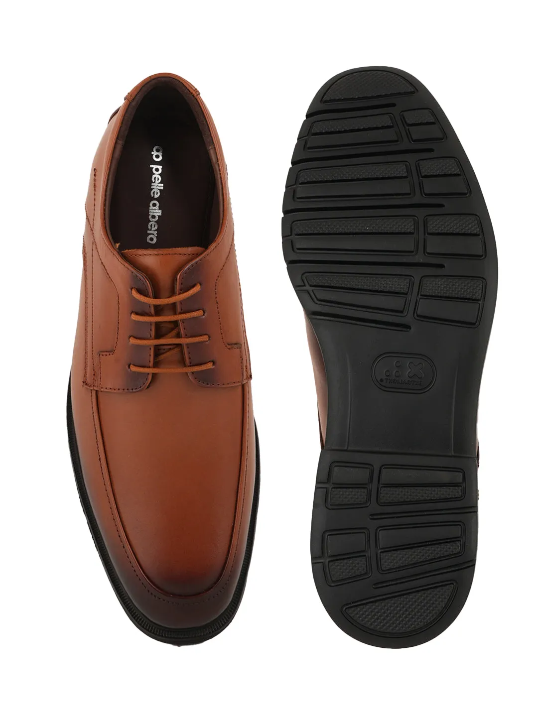 Pelle Albero Tan Black Solid Leather Formal Derbys
