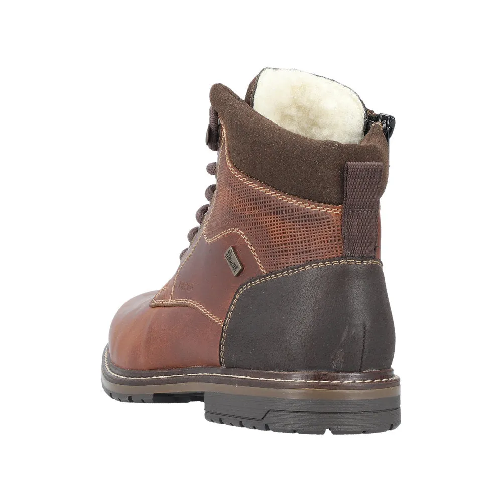 Rieker 13740-24 Mens Brown Leather Water Resistant Zip & Lace Ankle Boots