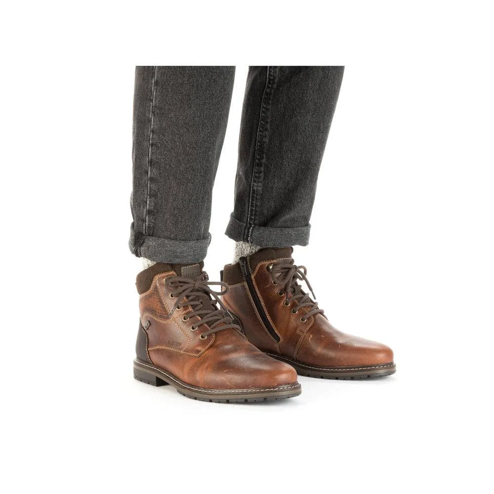 Rieker 13740-24 Mens Brown Leather Water Resistant Zip & Lace Ankle Boots