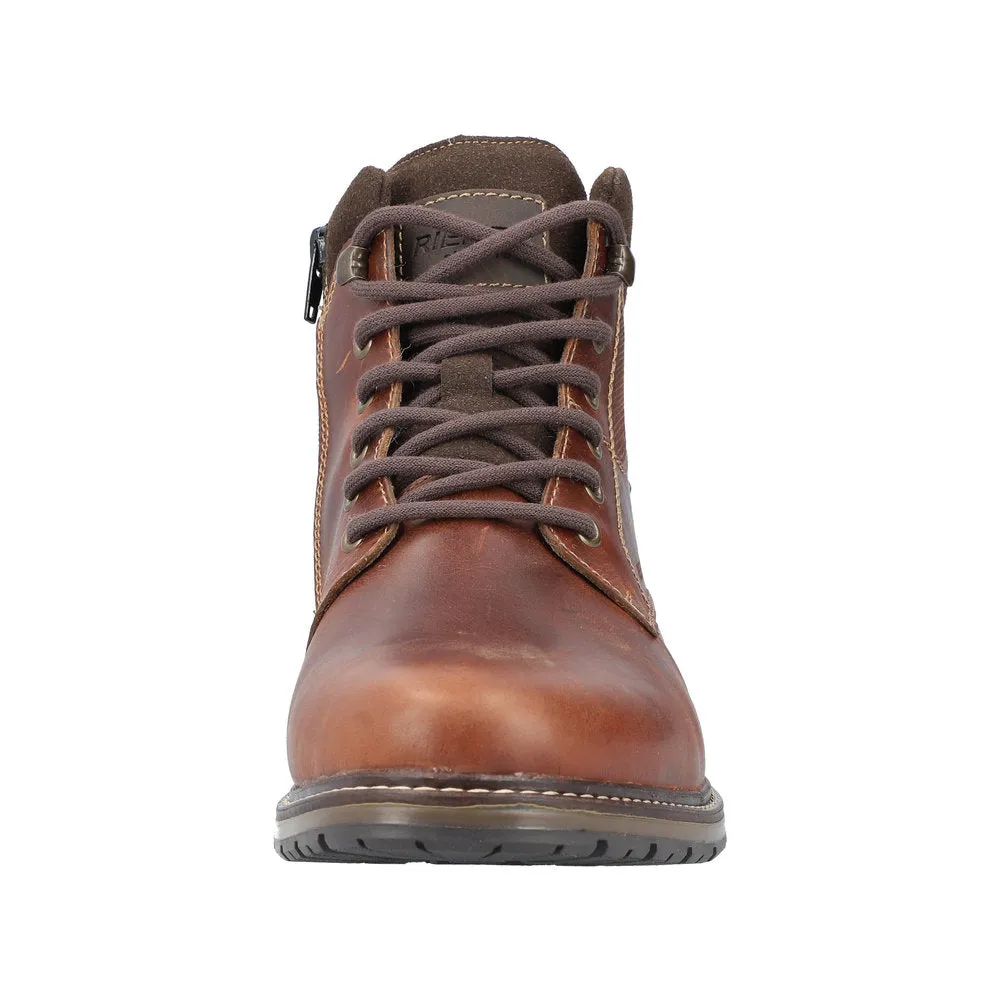 Rieker 13740-24 Mens Brown Leather Water Resistant Zip & Lace Ankle Boots