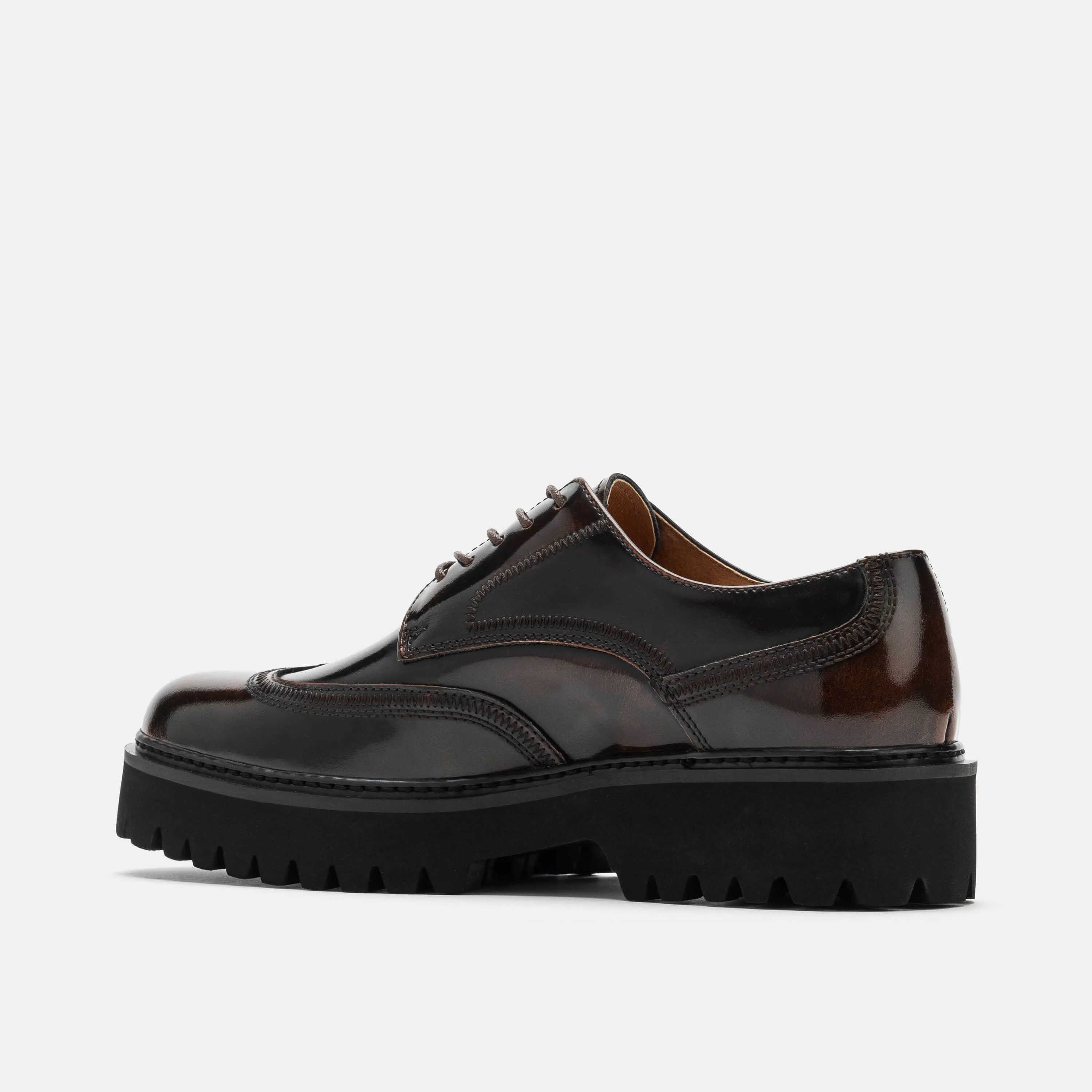 Ronan Chocolate Patent Leather Lug Wingtip Shoes
