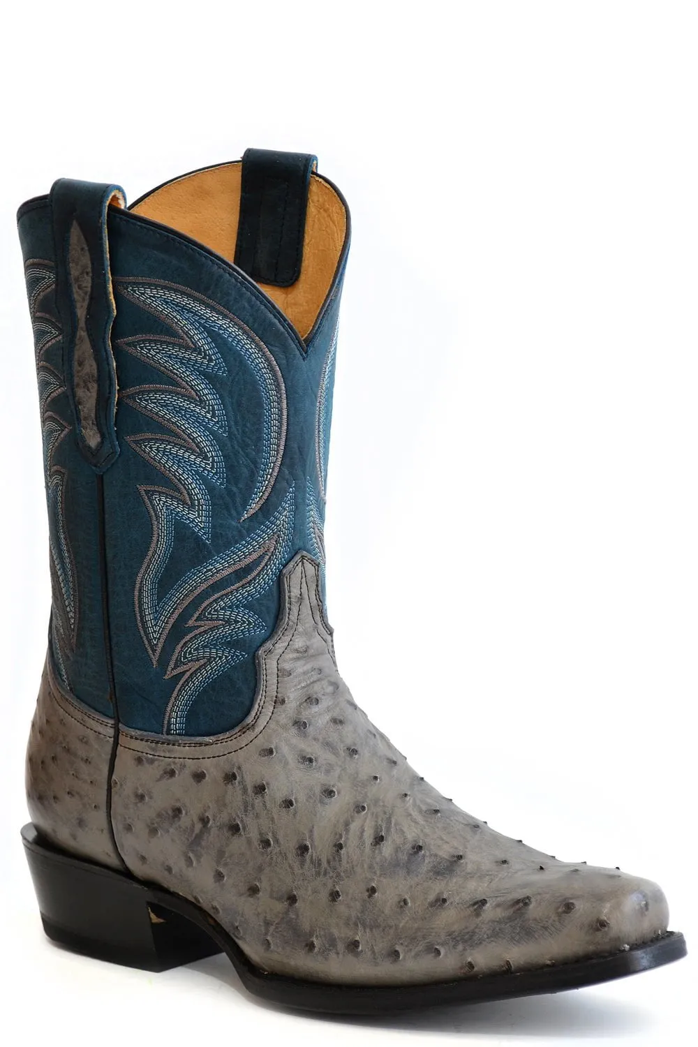 Roper Mens Oliver Ostrich Dark Blue/Gray Full Quill Ostrich Cowboy Boots 11 D