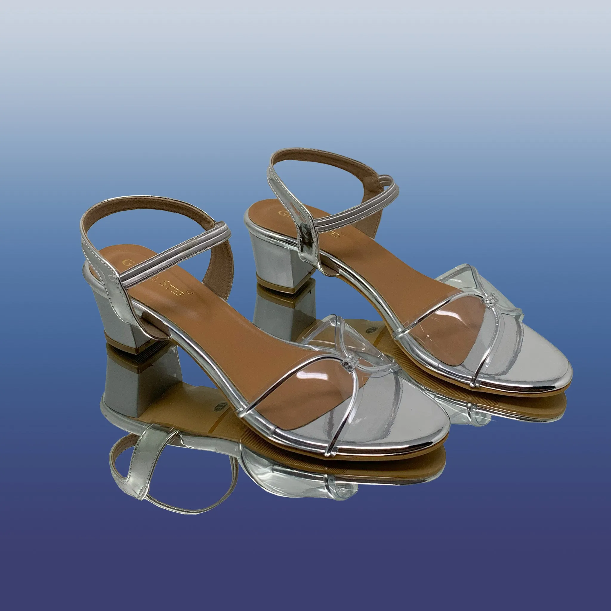 Silver Block Heel Sandals