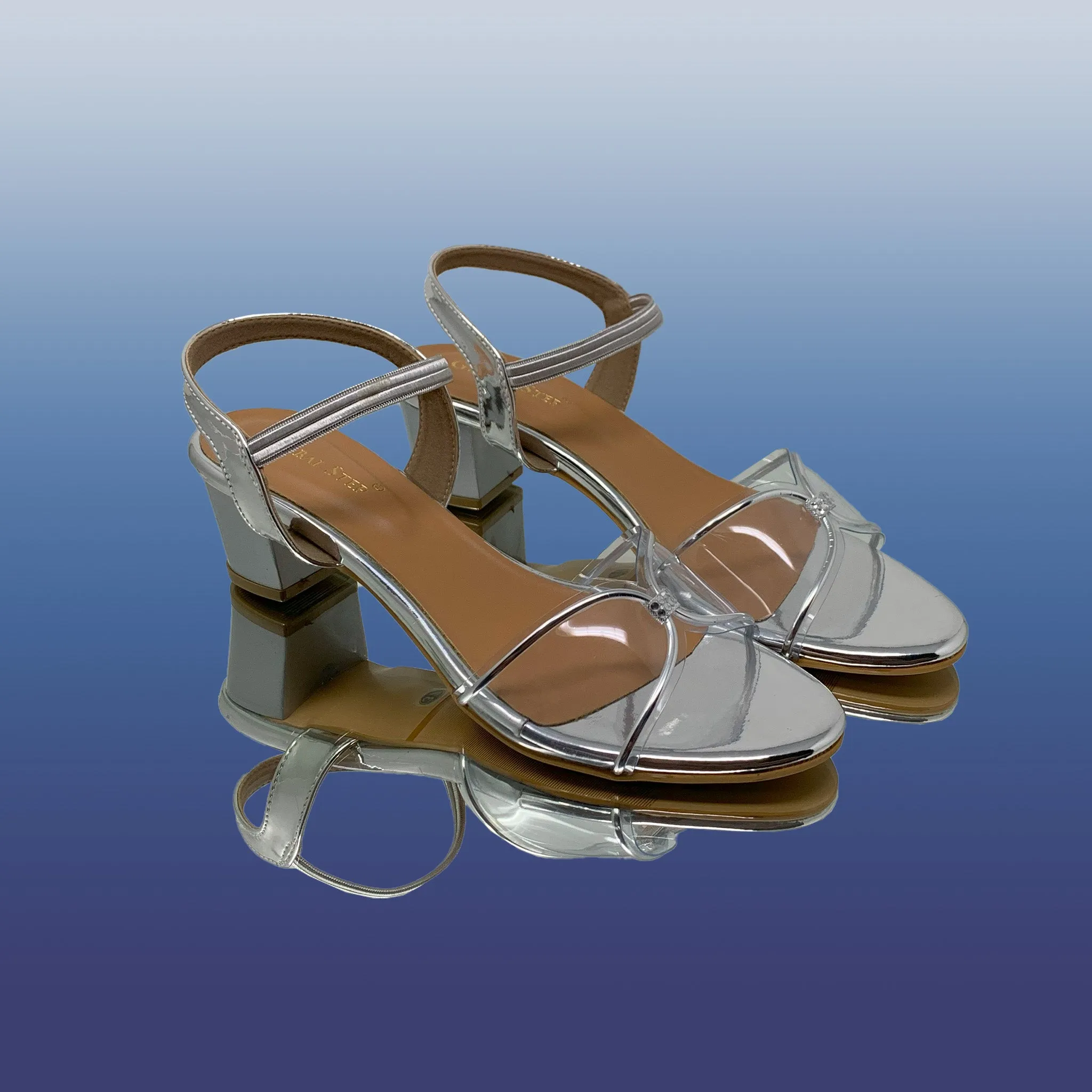 Silver Block Heel Sandals