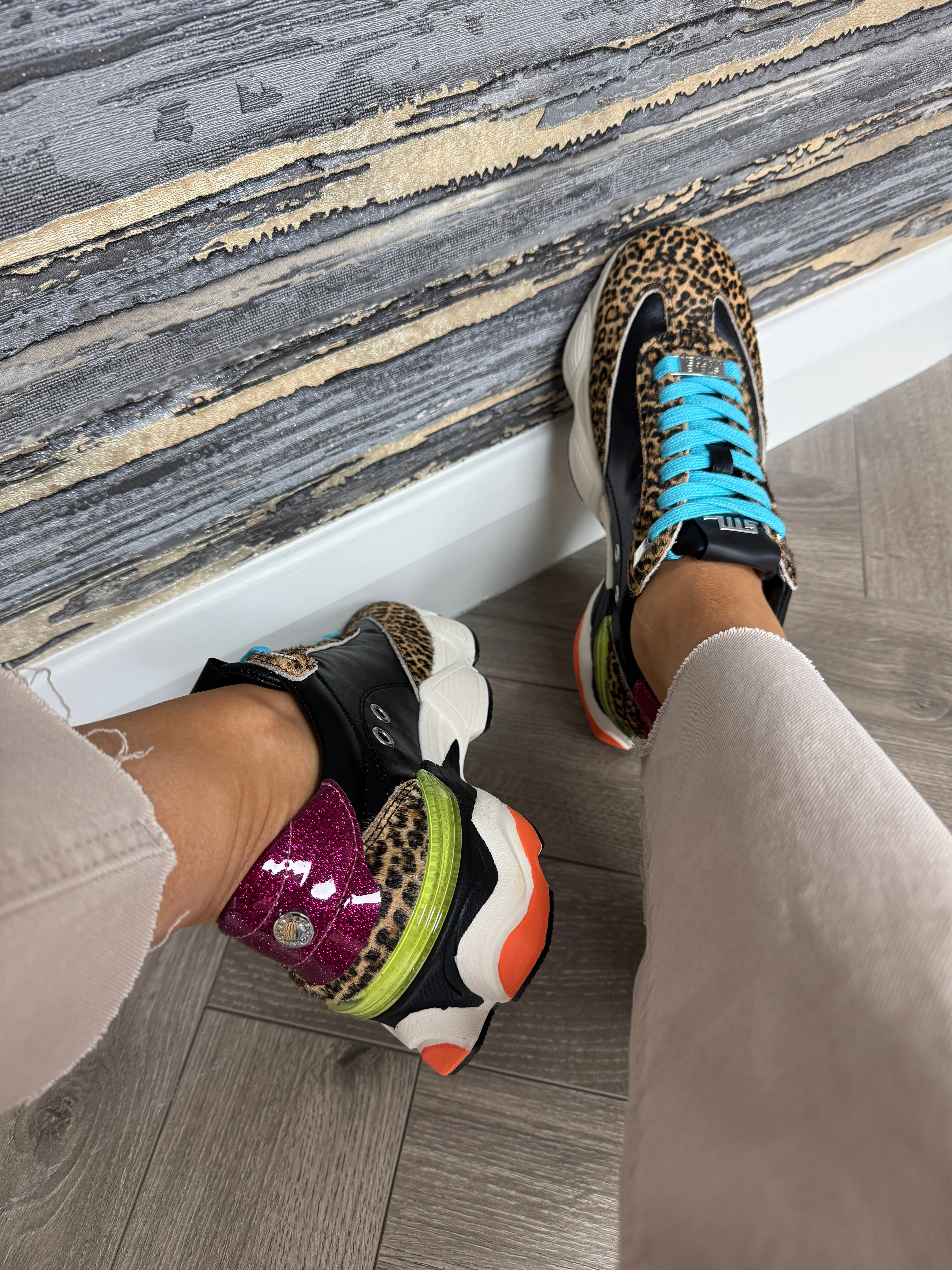 Steven Madden ‘Setback’ Lace Up Trainer With Coloured Inserts - Animal Print (SM3)