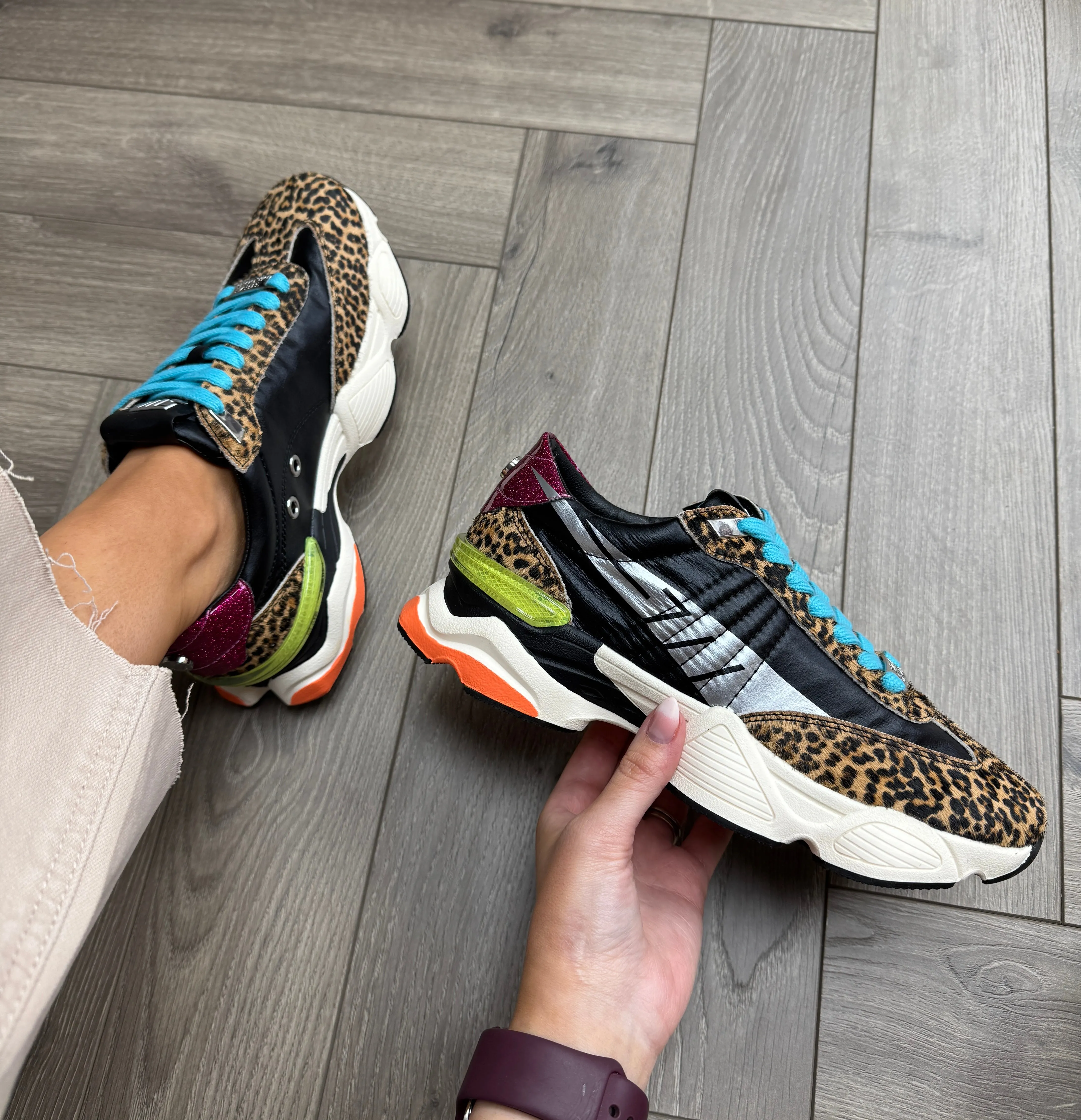 Steven Madden ‘Setback’ Lace Up Trainer With Coloured Inserts - Animal Print (SM3)