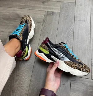 Steven Madden ‘Setback’ Lace Up Trainer With Coloured Inserts - Animal Print (SM3)